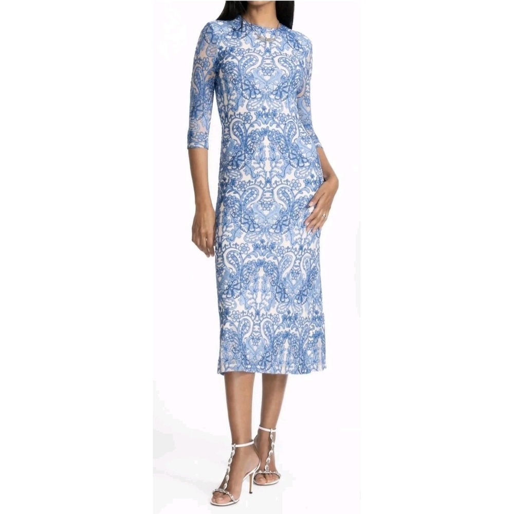 New Johnny Was Wynifred Mesh Midi Dress Jordi XS Boho Embroidered Blue Cottage